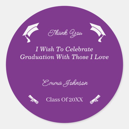 Sticker Rond Graduation Simple, Violet Et Blanc Customisé (Devant)
