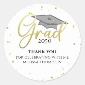 Sticker Rond Gradué Gold Grad Calligraphie Retour Merci (Devant)
