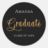 Sticker Rond Gradué noir nom or élégant (Devant)