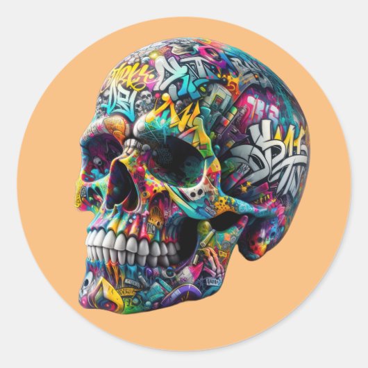 Sticker Rond Graffiti Art Skull (Devant)