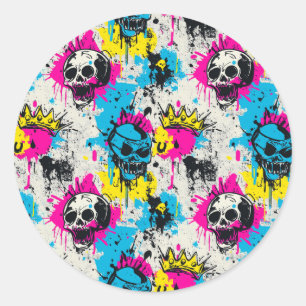 Sticker Rond Graffiti Motif avec des couleurs néon et un terrai