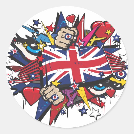 Sticker Rond Graffiti UK flag English London pop art graff (Devant)