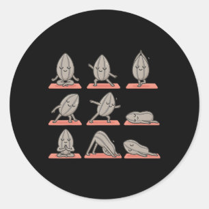 Sticker Rond Graine de Tournesol Faisant du Yoga Végétalien Kaw