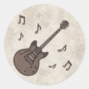 Sticker Rond Grains de café-Café-Guitare-Art du café-Musique-