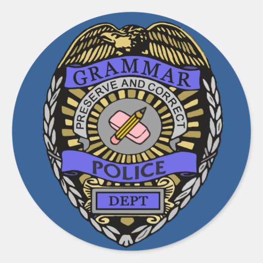 Sticker Rond Grammaire Police Dept Badge Pencil Effaser (Devant)