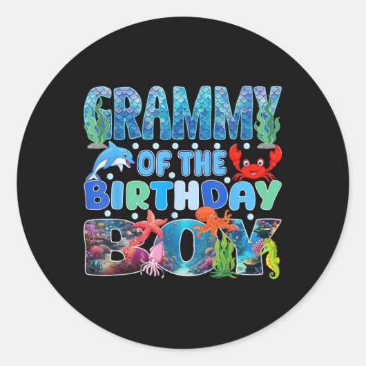 Sticker Rond Grammy De L'Anniversaire Boy Aquarium Sea Animals  (Devant)