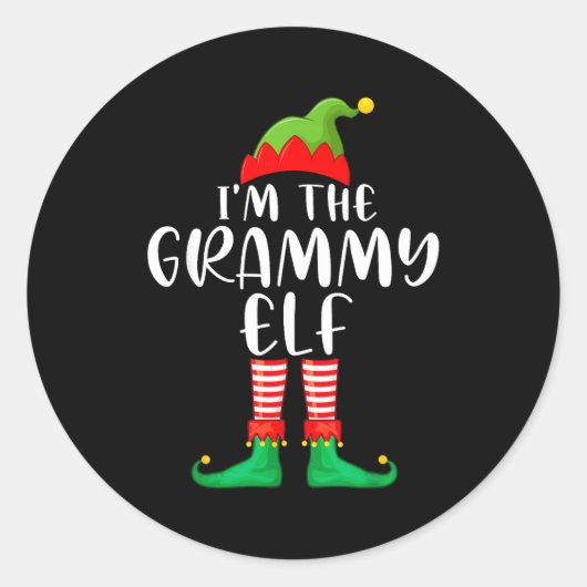 Sticker Rond Grammy Elf Matching Family Group Christmas Party P (Devant)