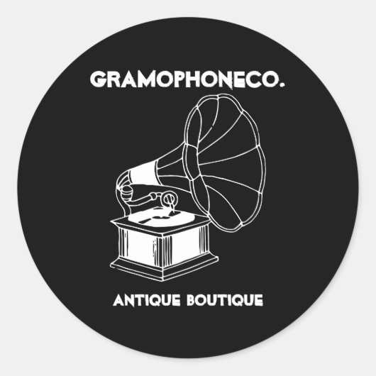 Sticker Rond Gramophone à décoration d'antiquité noire (Devant)