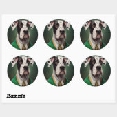 Sticker Rond Grand chien Danse en tenue de la Saint Patrick (Feuille)
