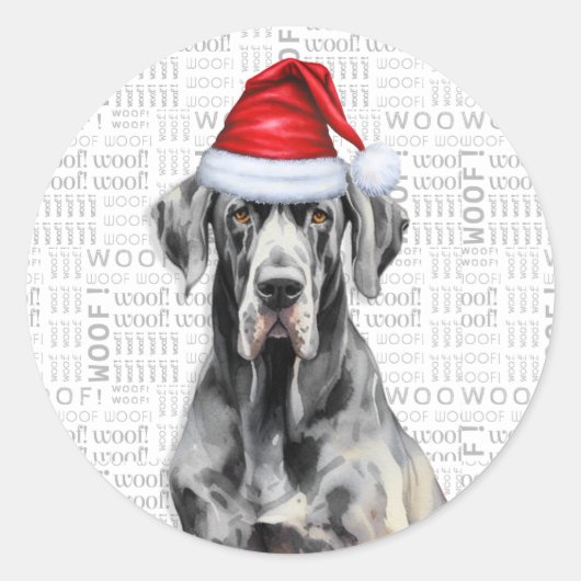 Sticker Rond Grand Dane et Woof Word Art Noël (Devant)