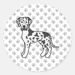 Sticker Rond Grand Danois Arlequin Chien de Dessin Animé Mignon