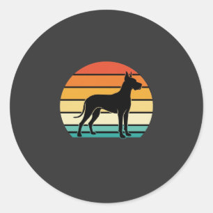 Sticker Rond Grand Danois Rétro Coucher de Soleil Silhouette de