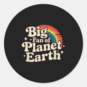 Sticker Rond Grand fan de la planète Terre rétro 70s arc-en-cie