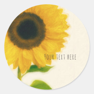 Sticker Rond Grand Favori de Tournesol Peint Rustique Campagne