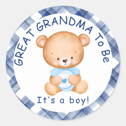 Sticker Rond GRAND GRANDMA sera le Baby shower bleu plaqué (Devant)