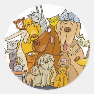 Sticker Rond grand groupe de chats et de chiens