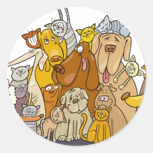 Sticker Rond grand groupe de chats et de chiens (Devant)