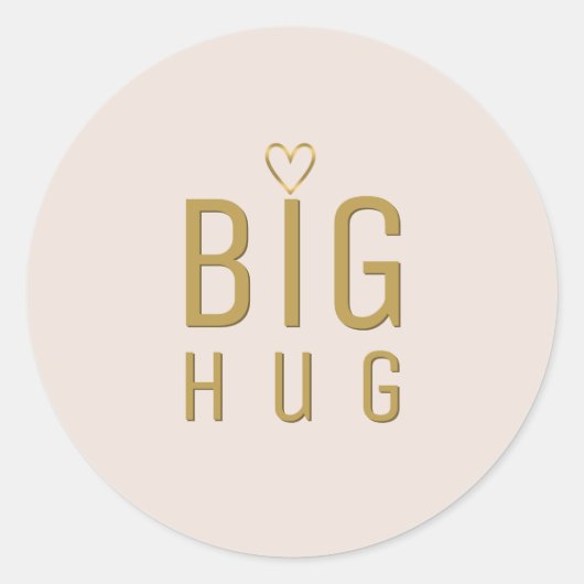 Sticker Rond GRAND HUG avec coeur en or métallique sur rose vif (Devant)