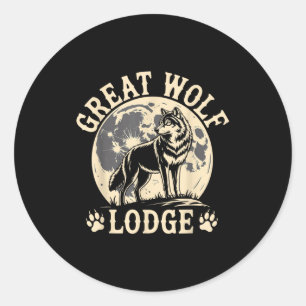 Sticker Rond Grand Lodge Loup Grand Loup Pleine Lune Scène Natu