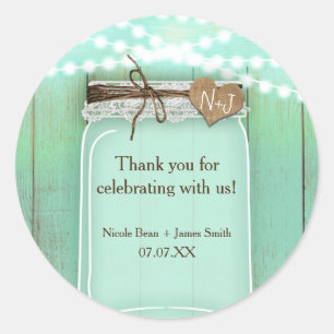 Sticker Rond Grand Mason Jar & Lumières Mint Rustic Favoriser