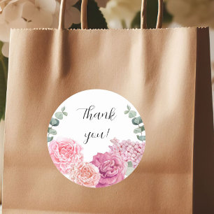 Sticker Rond Grand Merci belle aquarelle fleurs roses