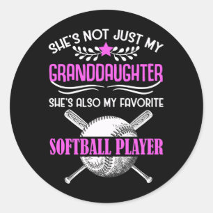 Sticker Rond Grand-mère aime le softball jouer Grandgirl
