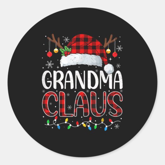 Sticker Rond Grand-mère Claus Feux de Noël Pyjama Match de fami (Devant)