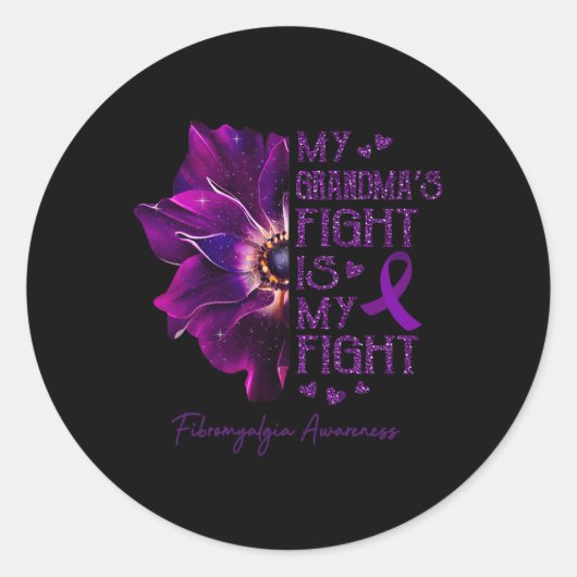 Sticker Rond Grand-Mère combat est mon combat Anémone Fibromyal (Devant)