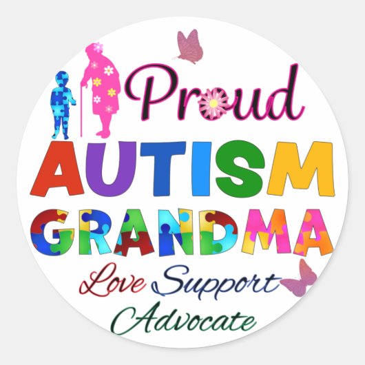 Sticker Rond Grand-mère de l'autisme fier (Devant)