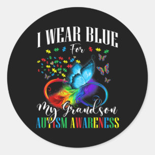 Sticker Rond Grand-mère Grand-père I Wear Blue For My Grandson