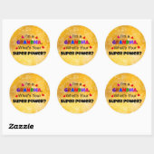 Sticker Rond Grand-mère Super Power, design populaire, (Feuille)