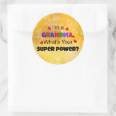 Sticker Rond Grand-mère Super Power, design populaire, (Sac)