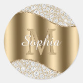 Sticker Rond Grand Monogramme Doré, Nom en Écriture Blanche, Di (Devant)