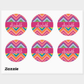 Sticker Rond Grand Motif coloré Chevron avec nom (Feuille)