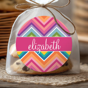 Sticker Rond Grand Motif coloré Chevron avec nom