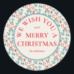 Sticker Rond Grand Motif traditionnel vert et rouge<br><div class="desc">Fêtez votre première saison de vacances en tant que nouveau mariés avec notre collection de cartes de Noël Motif Grand Millennial. Avec des designs intemporels et d'inspiration vintage avec une touche moderne, ces cartes ajoutent une touche d'élégance à vos voeux de vacances. Customisez chaque carte pour partager votre amour et...</div>