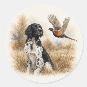 Sticker Rond Grand Münsterländer avec Faisan