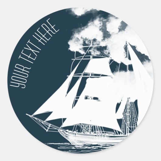 Sticker Rond Grand navire et nuages Nautique (Devant)