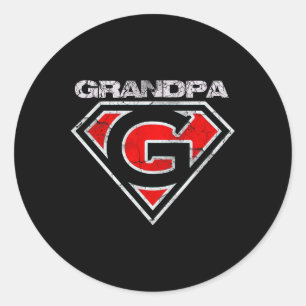 Sticker Rond Grand-pa Superhero Funny Fête des pères cadeau che