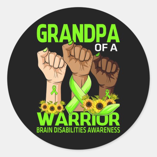 Sticker Rond Grand-Père D'Un Guerrier Handicap Cerveau En Main (Devant)