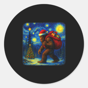 Sticker Rond Grand Père Noël Bigfoot Van de Noël Étoilé Sasquat
