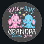 Sticker Rond Grand-Père Rose Ou Bleu Vous Aime Bébé Éléphant<br><div class="desc">Grand-Père Rose Ou Bleu Vous Aime Cadeaux Elephant Bébé Genre Révéler Funny Crew Design graphique Cadeau Classic Sticker Classic Collection Classique.</div>