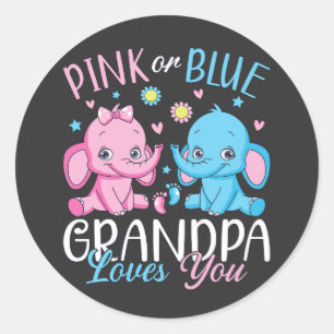 Sticker Rond Grand-Père Rose Ou Bleu Vous Aime Bébé Éléphant