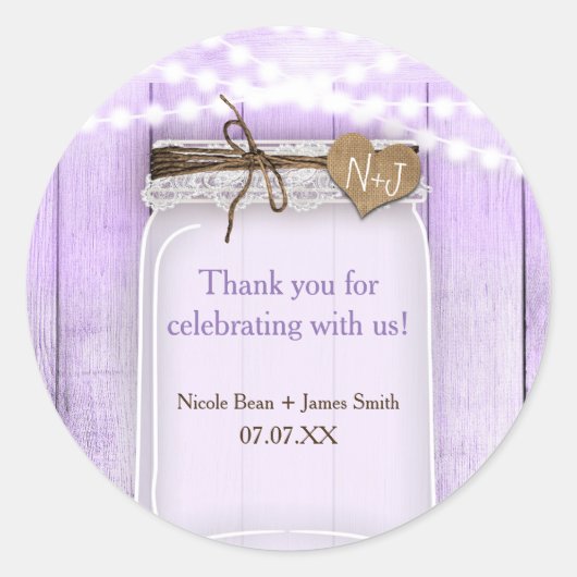 Sticker Rond Grand pot Mason & Lavande Violet Faveur rustique (Devant)