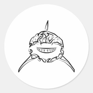 Sticker Rond Grand requin blanc de la tribu noire et blanche
