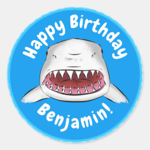 Sticker Rond Grand requin blanc moyen dessin animé