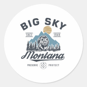 Sticker Rond Grand - Sky Montana Neige Ski Lodge Rétro Branché