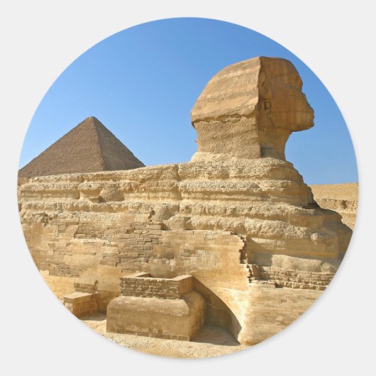 Sticker Rond Grand Sphinx de Gizeh avec la pyramide de Khafre - (Devant)
