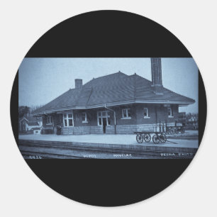 Sticker Rond Grand Trunk Depot Pontiac Michigan (Cyan)