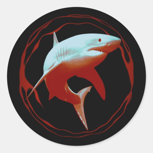 Sticker Rond Grande conception graphique de requins blancs (Devant)